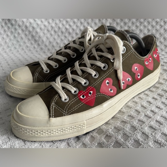 Comme des Garçons Play Converse Chuck 70 Low Multi Heart Khaki Green Size 11 CDG - Picture 1 of 14